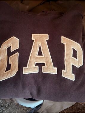 GAP Logo Applique Crewneck Hoodie - Dark brown with Cream Letters